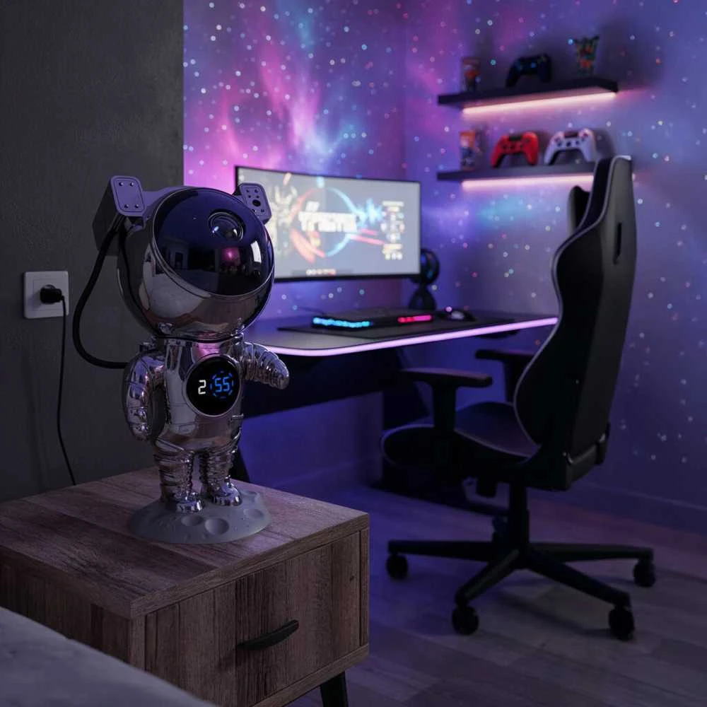 „Hawk HW-STAR02 Astronauto žvaigždės projektorius su laikrodžiu, „Ghrome Edition“