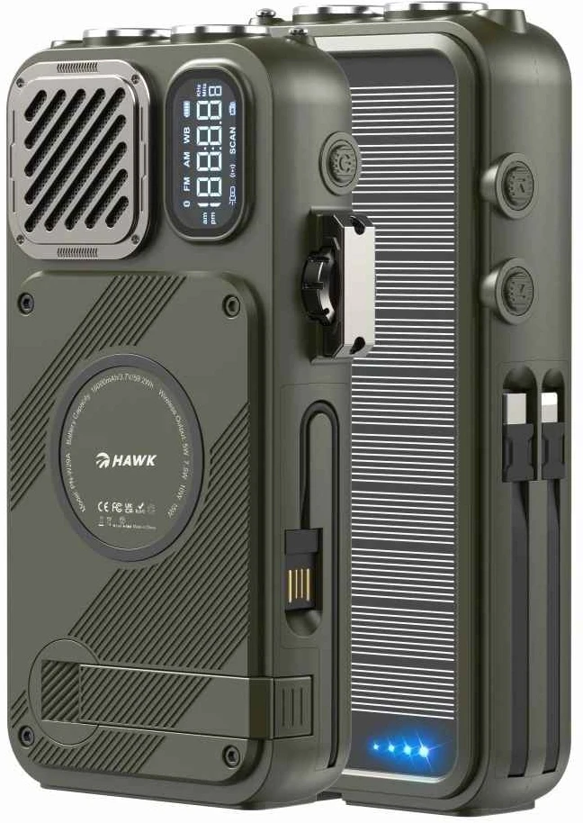 Hawk HWRDI440GN Radio Solar Dynamo With Powerbank, Juodas