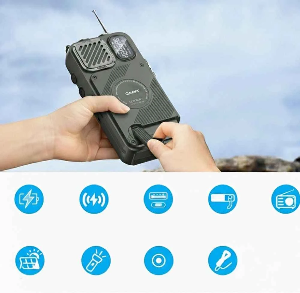 Hawk HWRDI440GN Radio Solar Dynamo With Powerbank, Juodas