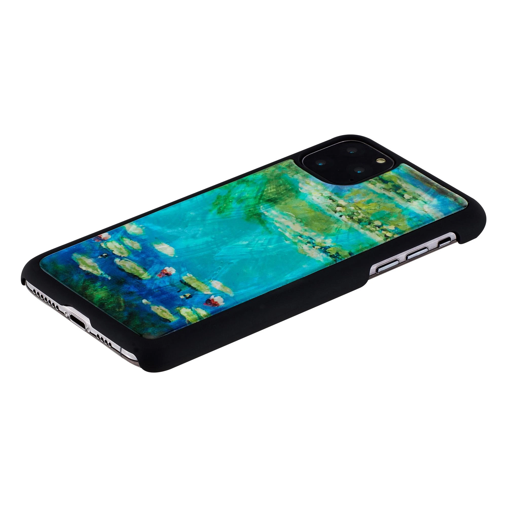 Ikins Telefono dėklas iPhone 11 Pro Max, juodas su vandens lelijų raštu