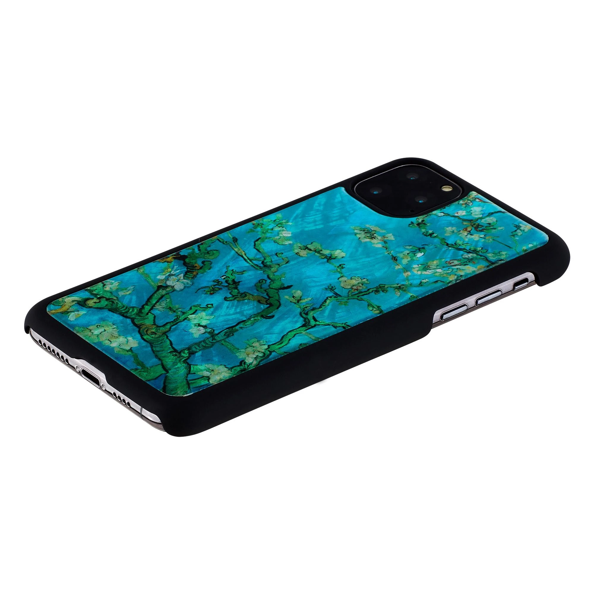 Ikins Telefono dėklas iPhone 11 Pro Max, juodas su migdolo žiedų raštu