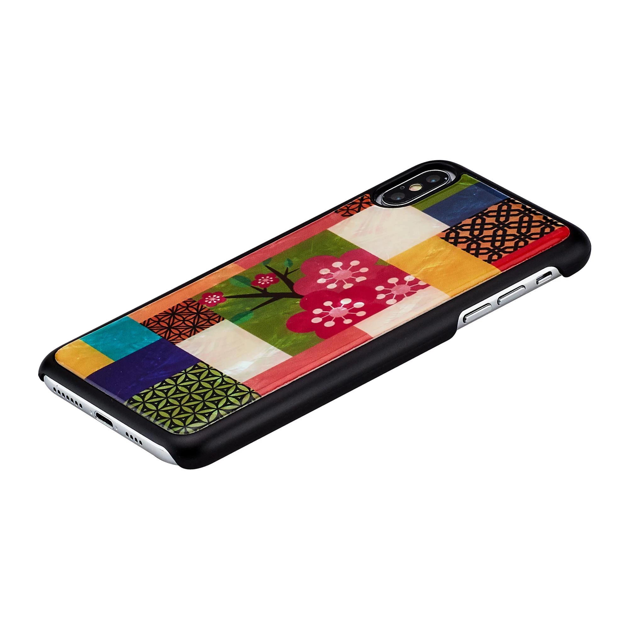 Ikins Telefono dėklas iPhone XS Max, juodas su vyšnių žiedų raštu