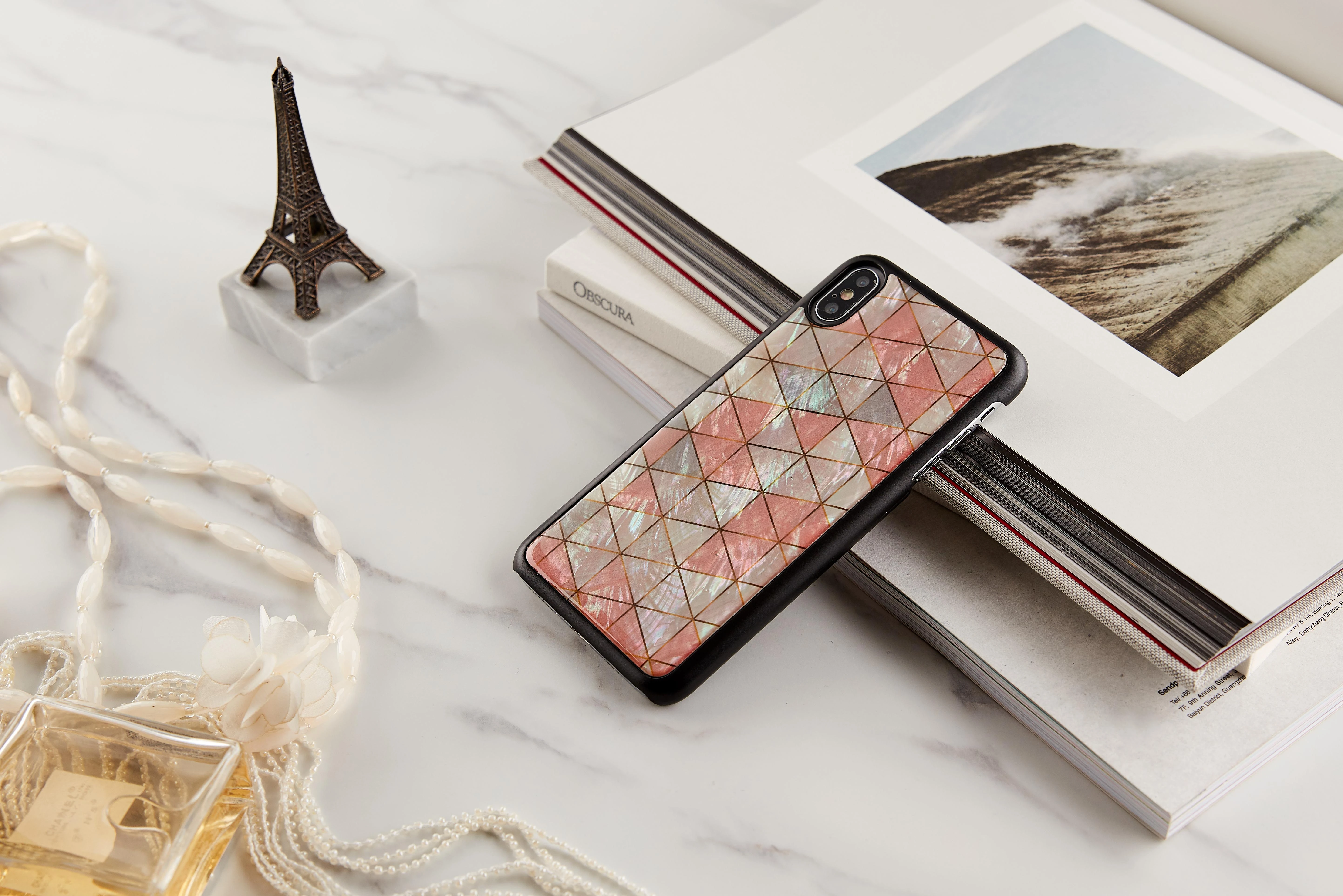 Ikins Telefono dėklas iPhone XS Max, juodas su deimantiniu raštu