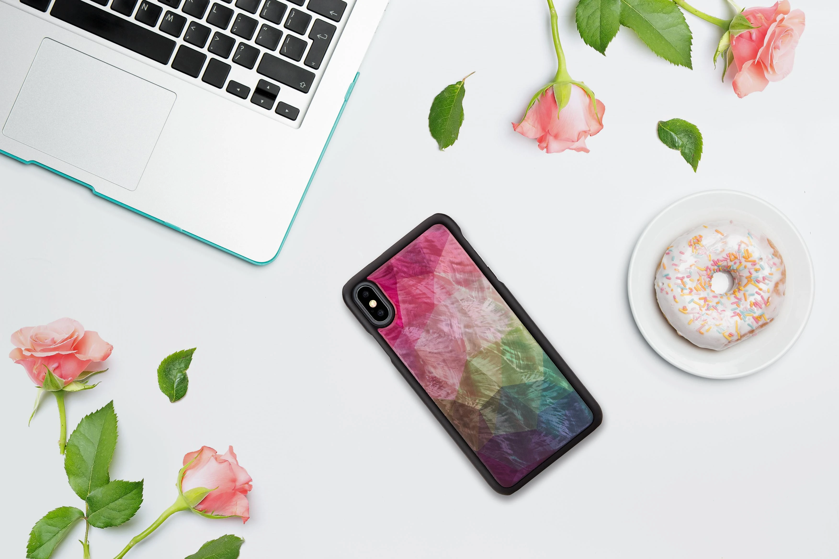 Ikins Juodas telefono dėklas iPhone XS Max su gėlių raštu