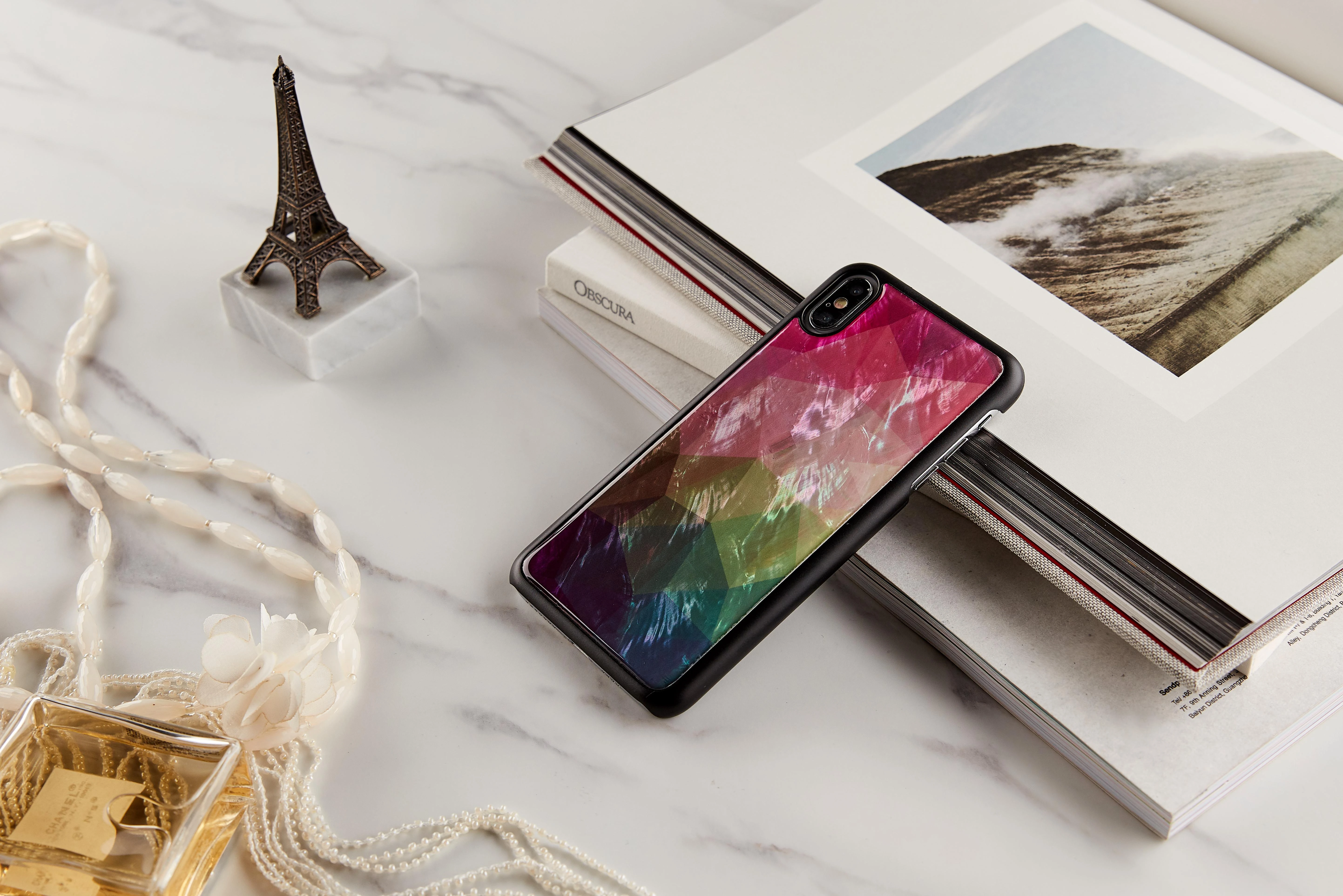 Ikins Juodas telefono dėklas iPhone XS Max su gėlių raštu