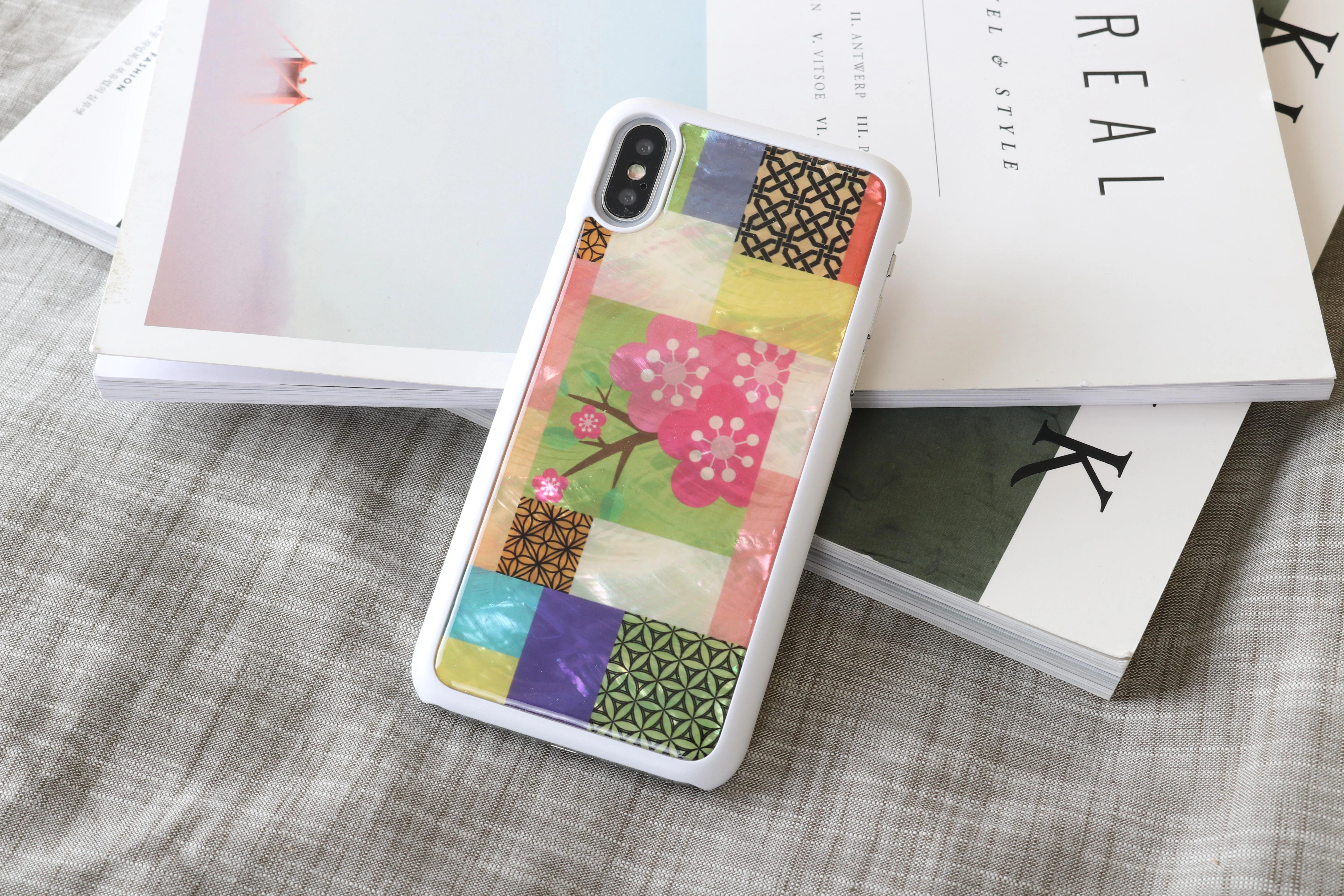 Ikins Baltas telefono dėklas iPhone XS/S su vyšnių žiedų motyvu