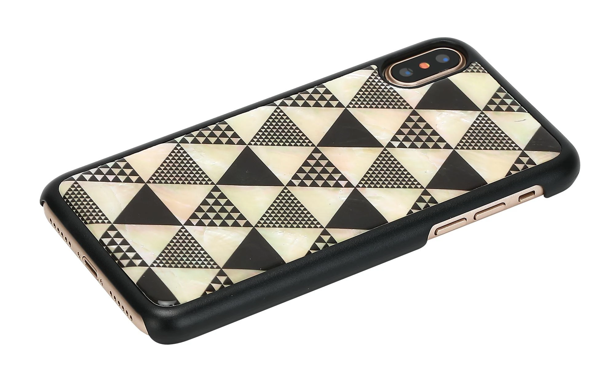 Ikins Telefono dėklas iPhone XS/S, juodas su piramidžių raštu