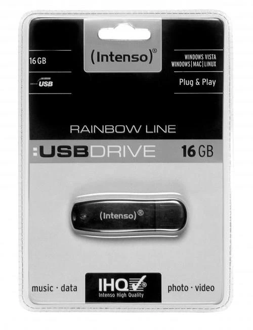 STICK 16GB 2.0 Intenso Rainbow Line juodas