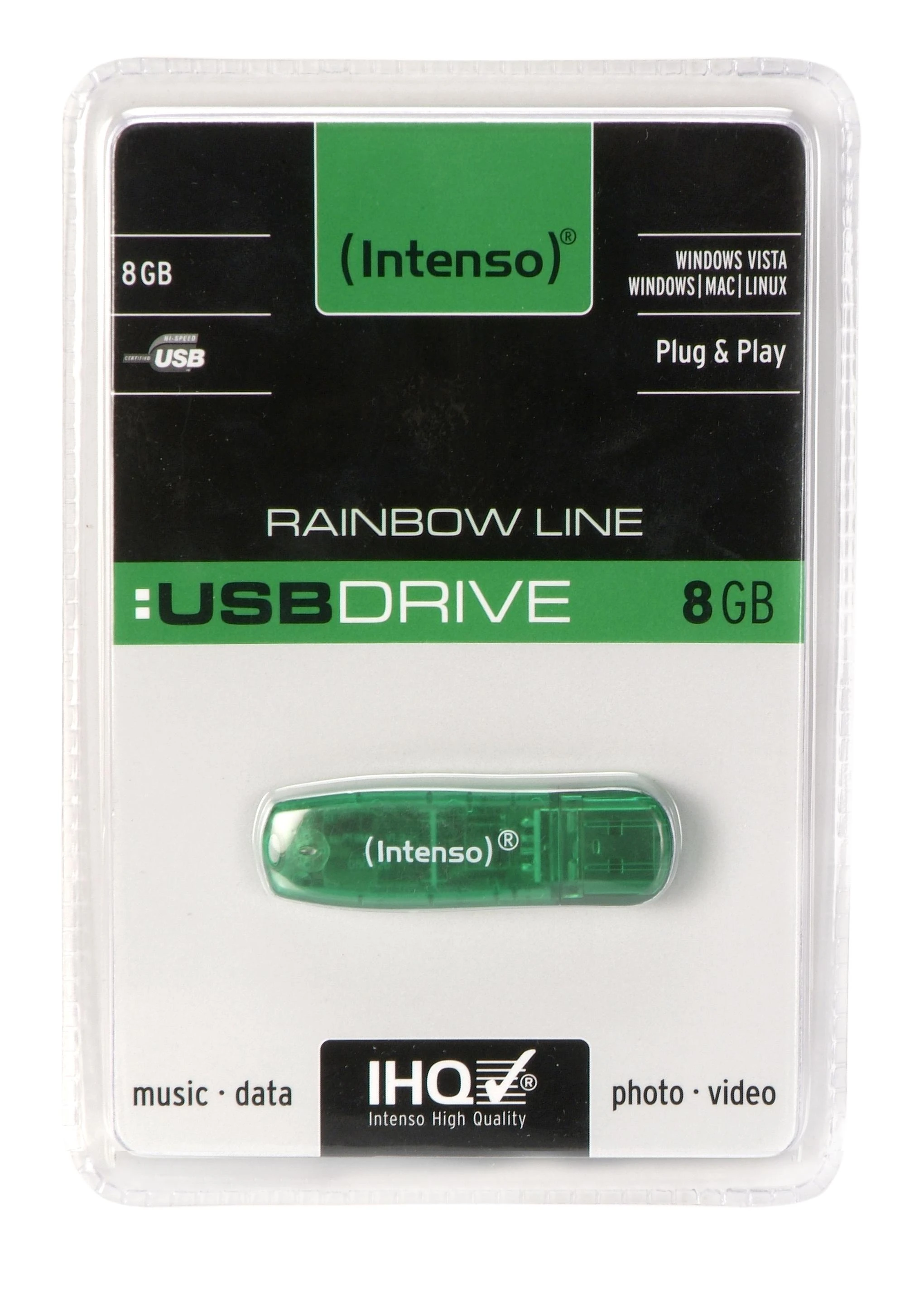 3P - KAINOS PRODUKTAI INTENSO USB atmintukas 8GB Žalias Raktų pakabukas LED Šviesa Medžiaga Skaidrus Plastikas Hi Speed USB 2.0 15 gramų