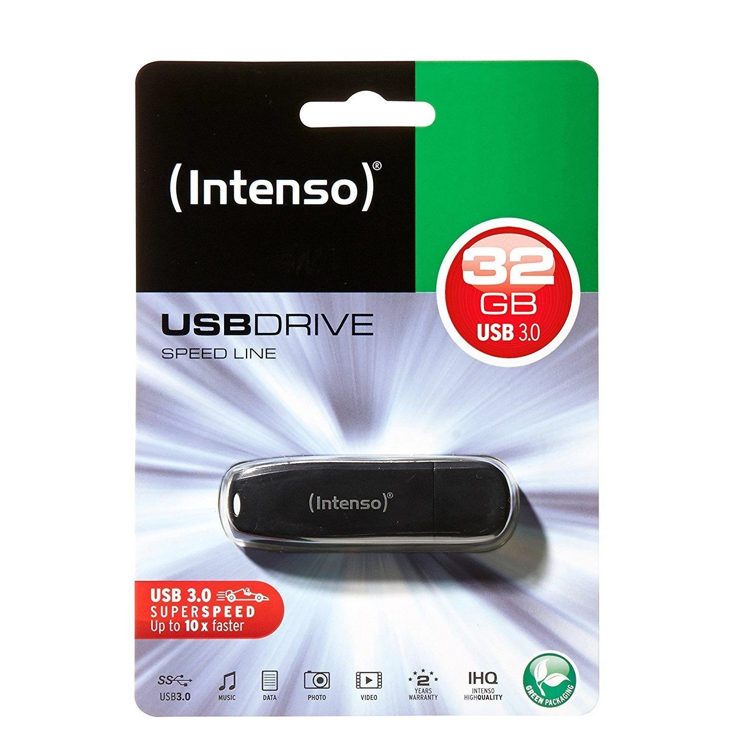 USB atmintinė 32 GB, USB 3.0, Intenso, 3533480, Speed Line, Juodas