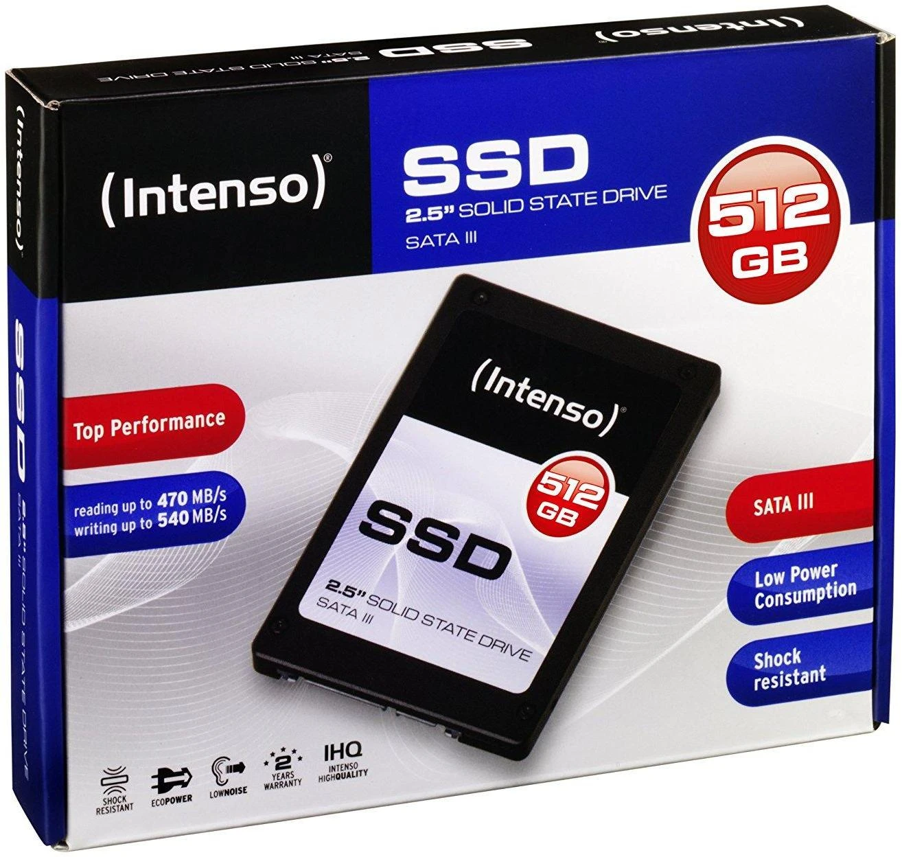 SSD Intenso Top 512GB SATA3, 520/300MBs, Atsparus smūgiams, Mažos galios