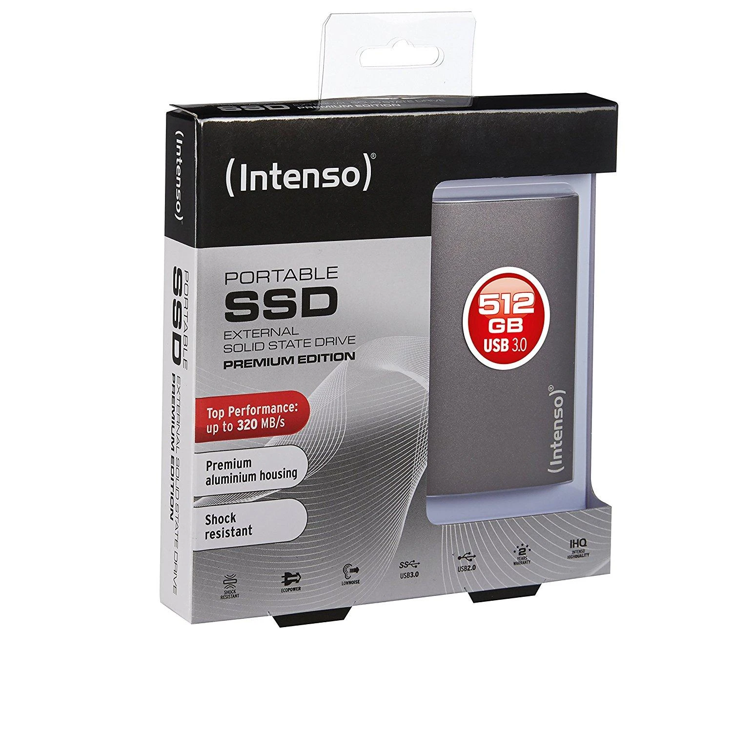 Kietasis diskas „Intenso“ išorinis nešiojamasis SSD 1,8 colio 512 GB, „Premium Edition“, USB 3.0, antracitas