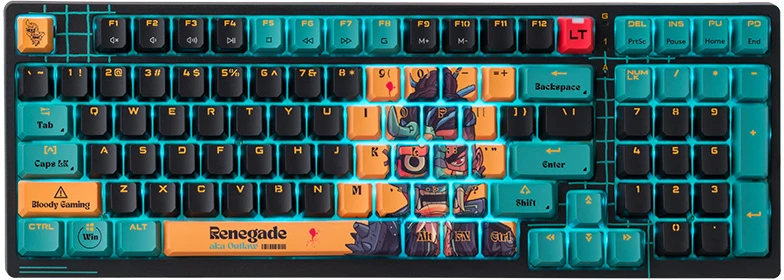 Klaviatūra žaidimams A4Tech Bloody AT98 RENEGADE Alpha Optical Switch, mechaninė, su foniniu apšvietimu, daugiaspalvė