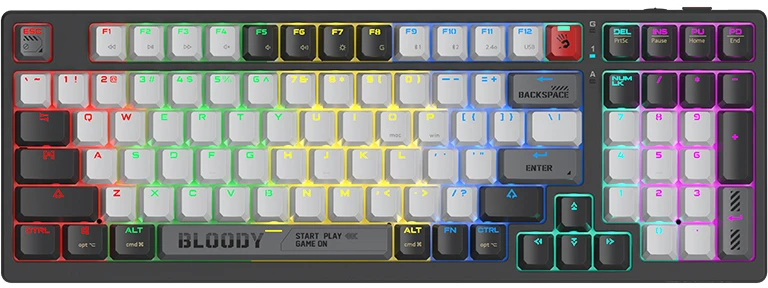 Klaviatūra žaidimams A4Tech Bloody WS98 BLMS Raudona Plus belaidė mechaninė su pašvietimu pilka