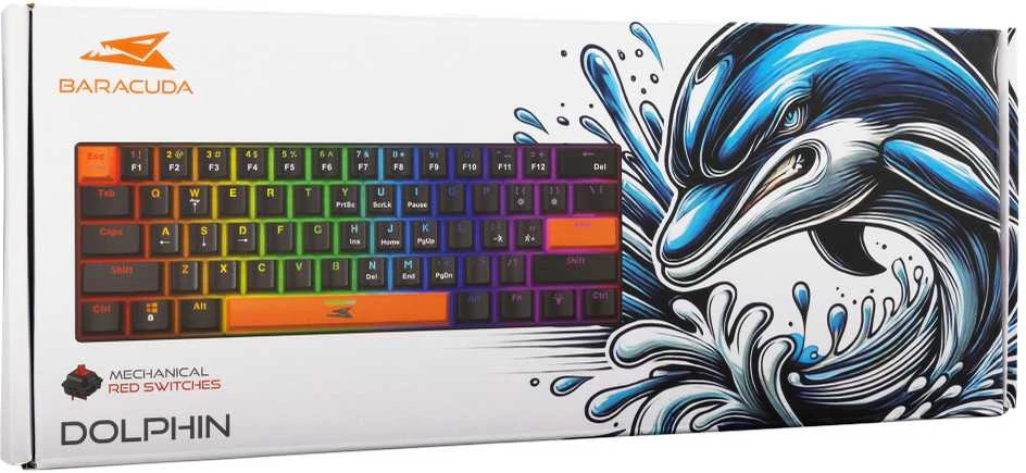 Klaviatūra žaidimams Baracuda Dolphin Raudona su laidu mechaninė su pašvietimu juoda