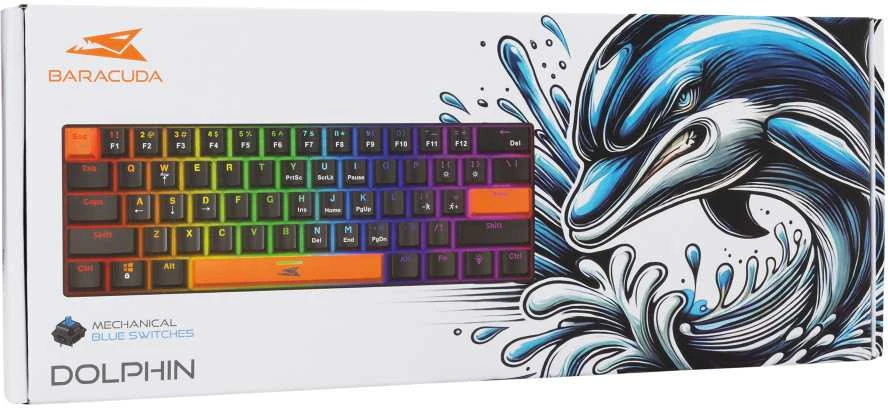 Mėlyna Klaviatūra žaidimams Baracuda Dolphin Mėlyna su laidu mechaninė su pašvietimu juoda