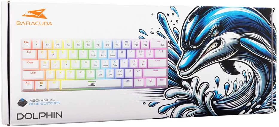 Baracuda Dolphin mechaninė žaidimų klaviatūra, US išdėstymas, Mėlyna Switches, Baltas (BGK-03221)