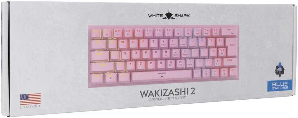 Klaviatūra White Shark Baltas shark Baltasis ryklys GK-002421V2 Wakizashi 2 Rožinė US-Mėlyna.SW