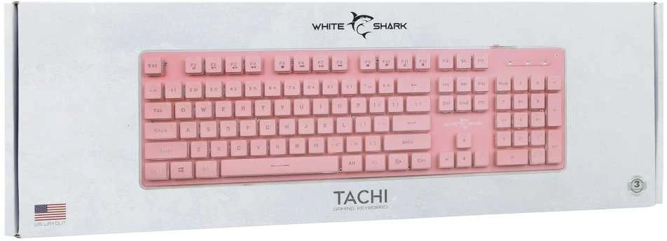White Shark Baltas Shark Baltas Shark gaming membraninė klaviatūra TACHI, US išdėstymas, Rožinė (GK-003441)
