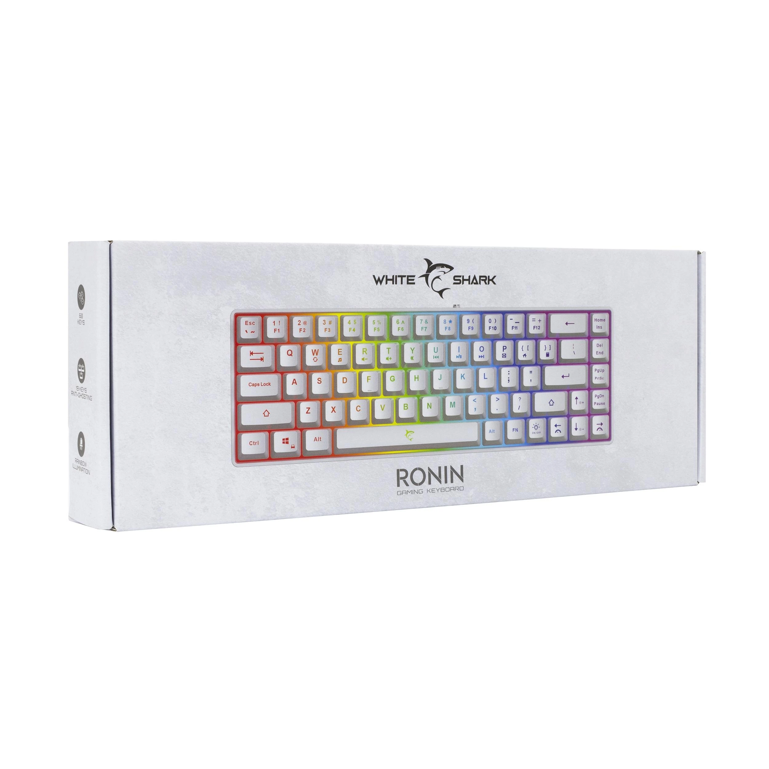 White Shark Klaviatūra žaidimams Baltas Shark Ronin GK-2201 su laidu membraninė su pašvietimu balta