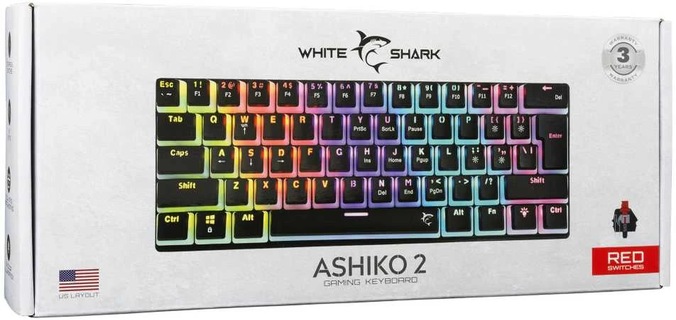 White Shark Klaviatūra žaidimams Baltas Shark Ashiko Raudona su laidu mechaninė su pašvietimu juoda