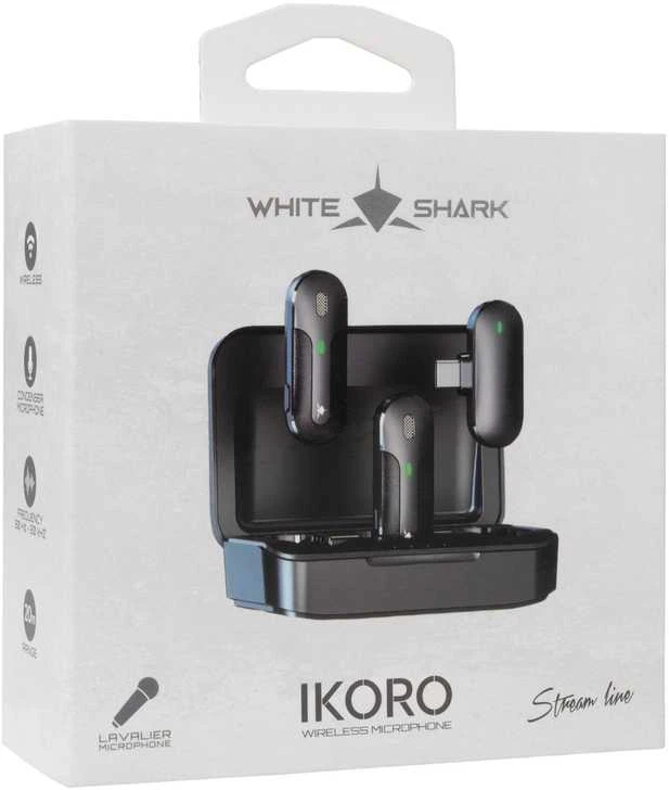 White Shark „Baltas Shark Baltas Shark“ belaidis prisegamas mikrofonas IKORO, C tipo (DSM-06)
