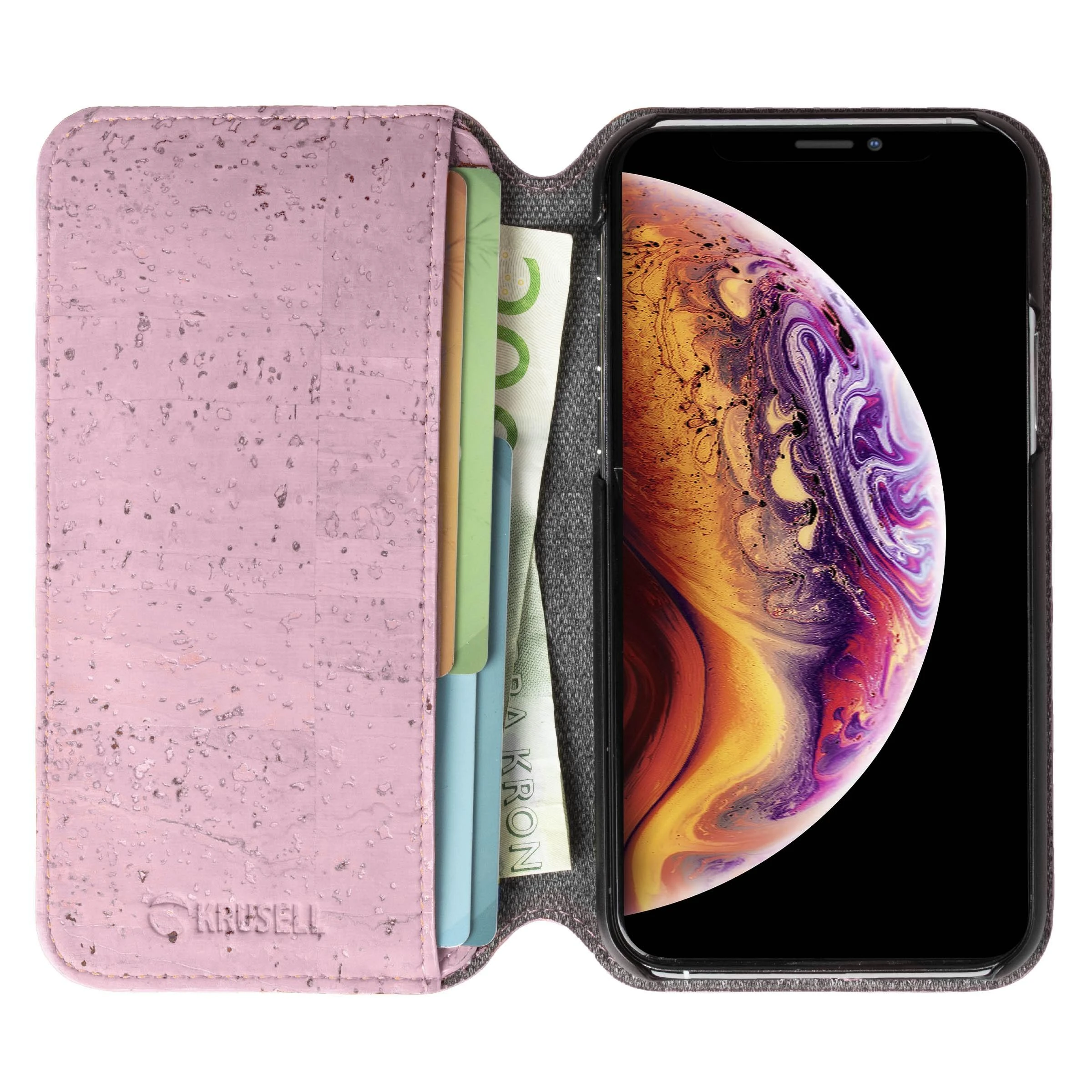 Rožinis telefono dėklas-pinigine Krusell Birka iPhone 11 Pro