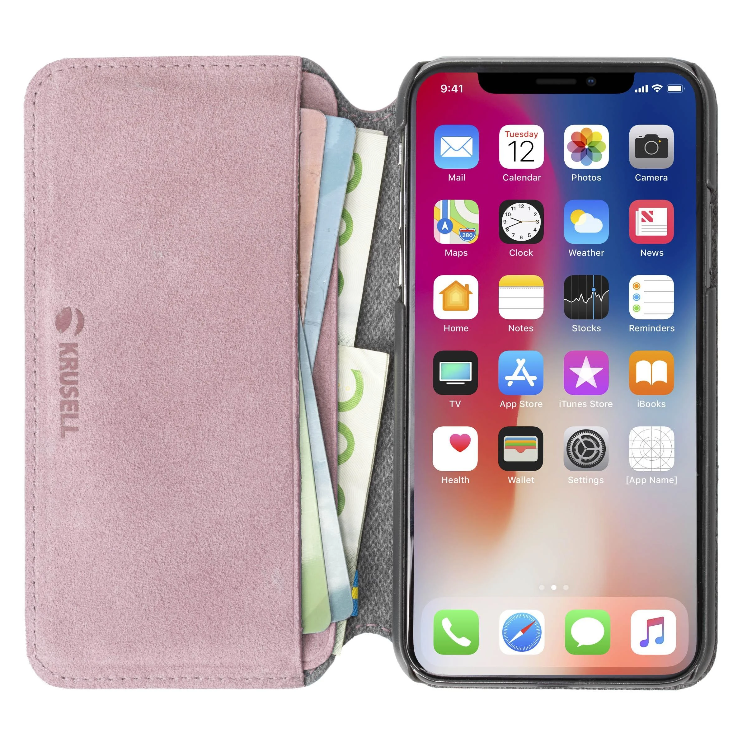 Dėklas Krusell Broby 4 Card SlimWallet Apple iPhone XS Max rožinės spalvos