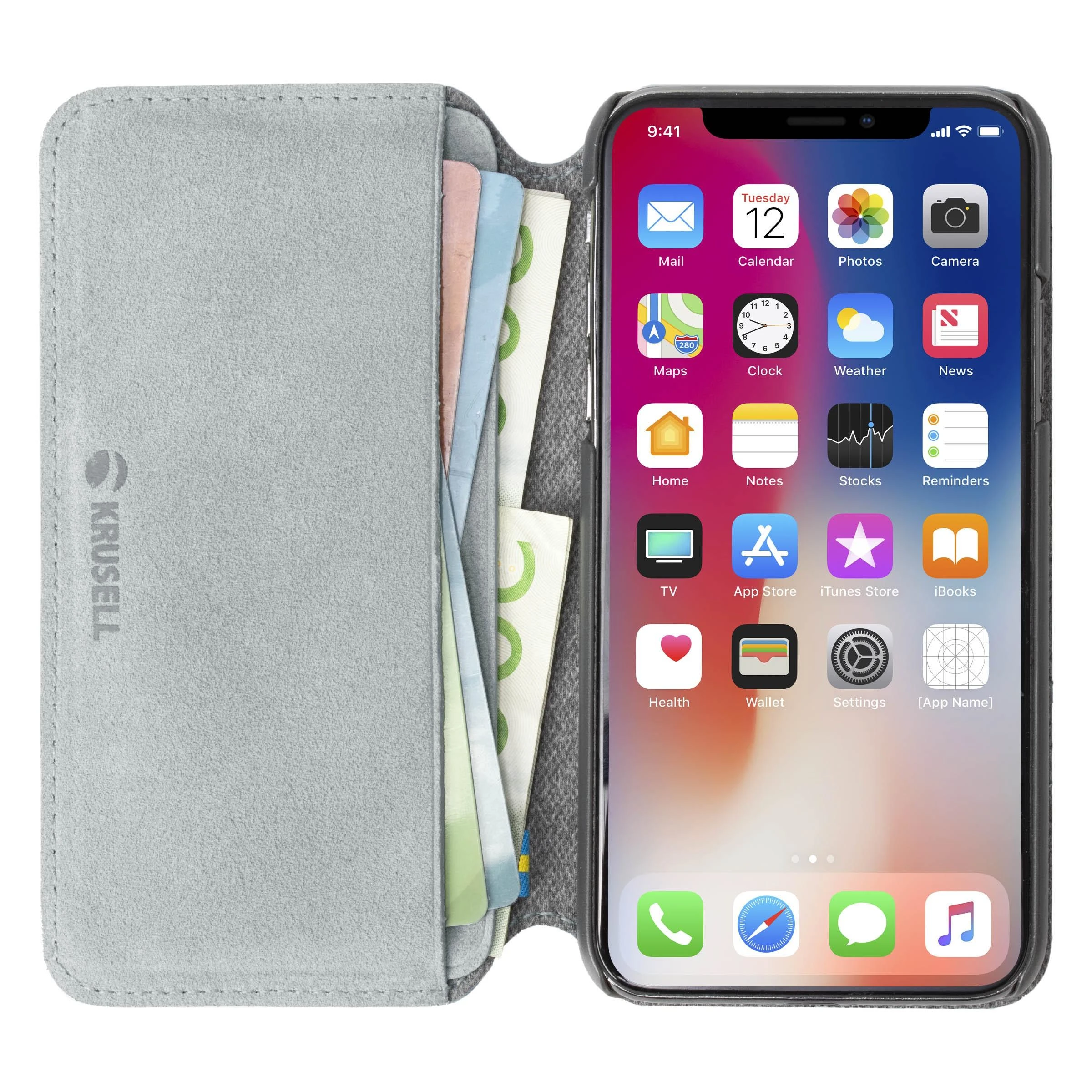 Dėklas Krusell Broby 4 Card SlimWallet Apple iPhone XS Max pilkos spalvos