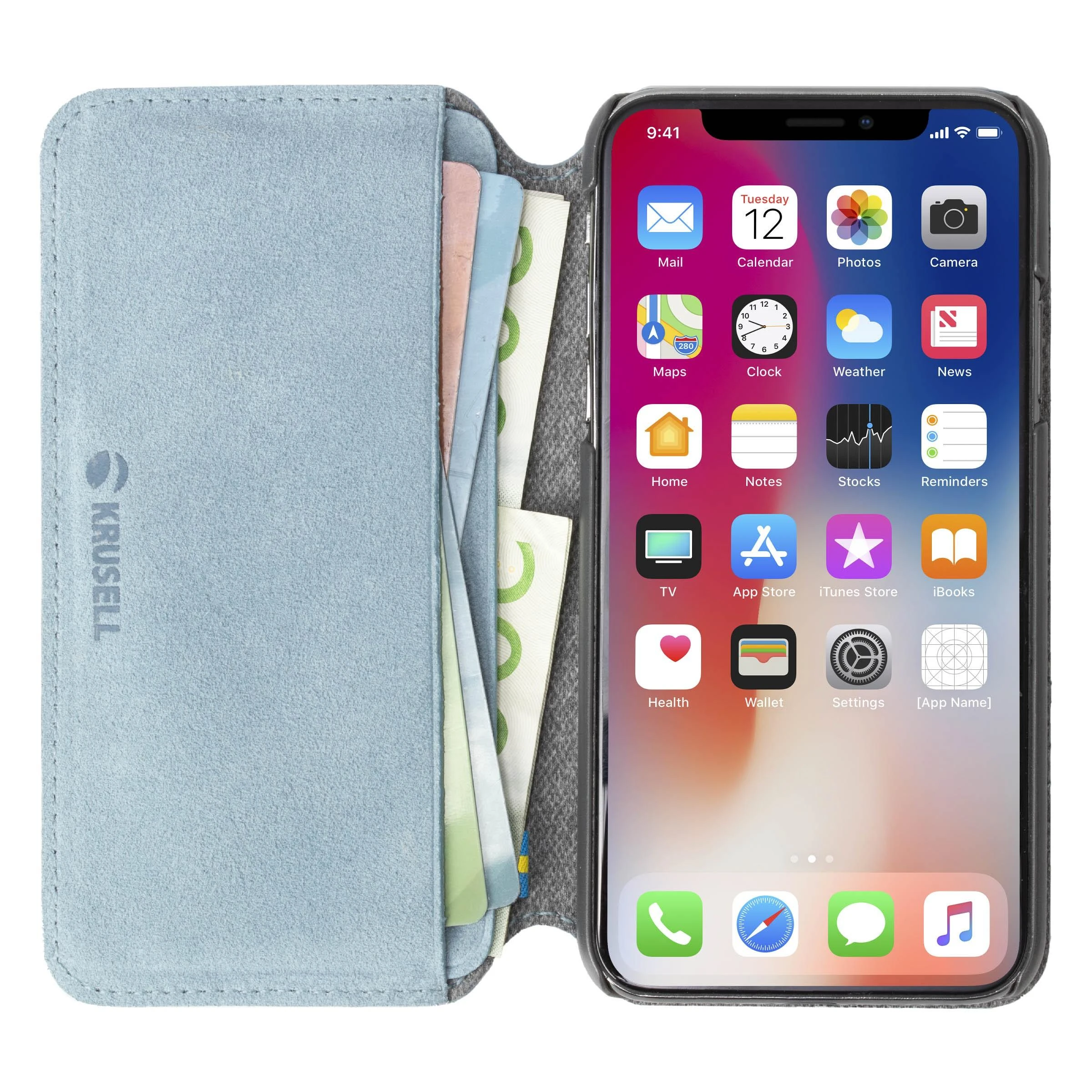 Dėklas Krusell Broby 4 Card SlimWallet Apple iPhone XS Max mėlynos spalvos