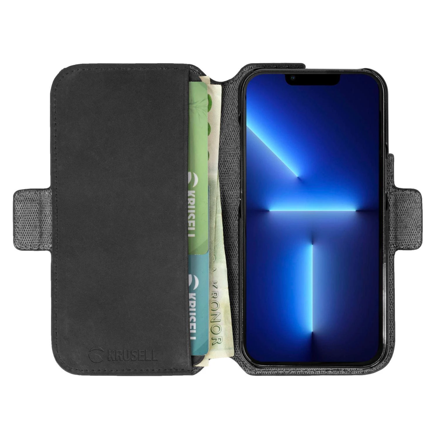 Dėklas Krusell PhoneWallet Leather iPhone 13 Pro Max 6.7" juoda/juodas 62396