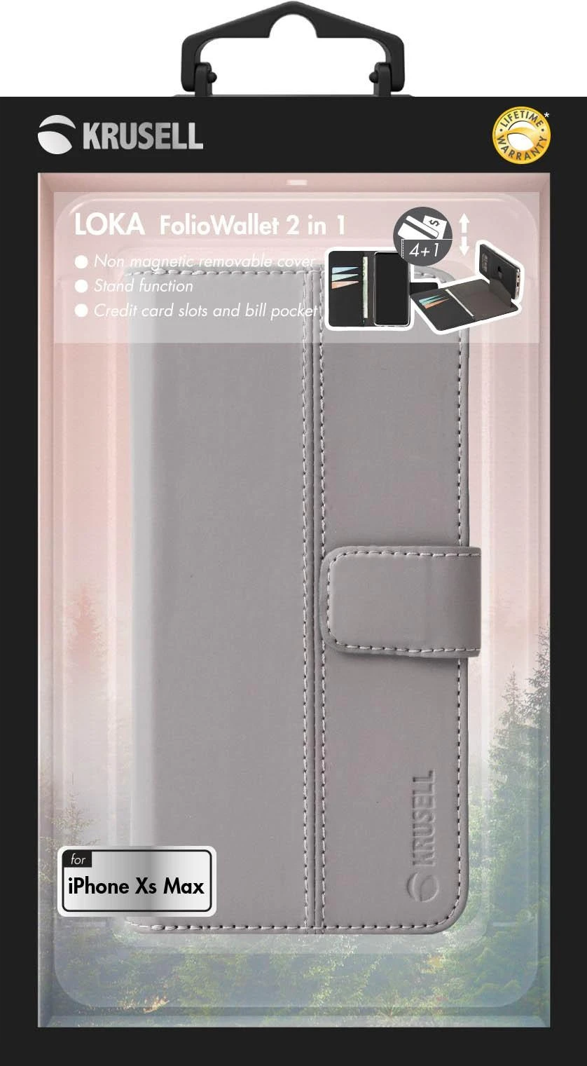 Krusell Pilkas folio dėklas iPhone Xs Max