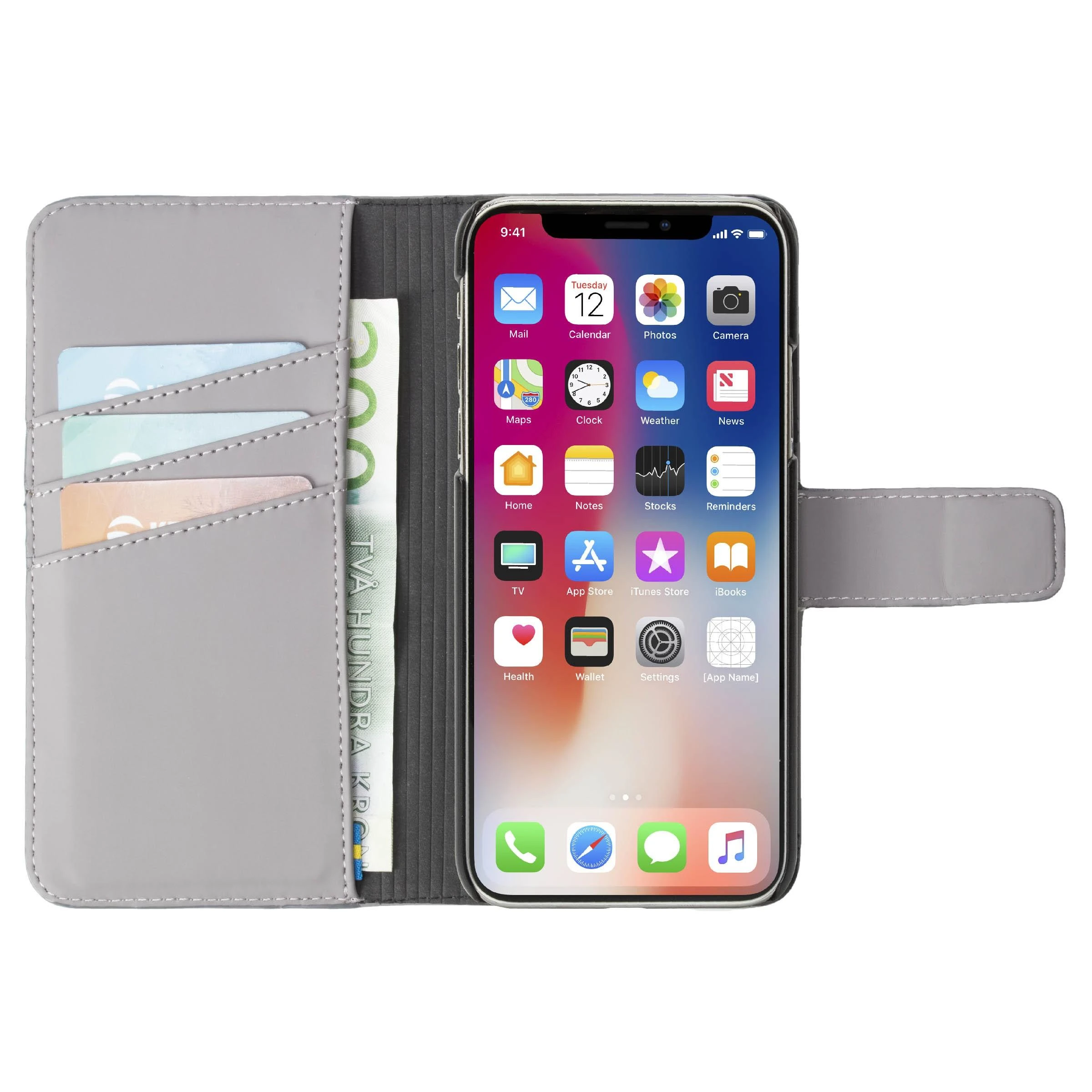 Krusell Pilkas folio dėklas iPhone Xs Max