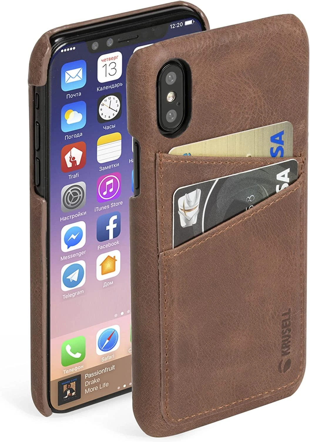 Telefono dėklas Krusell Sunne 2, skirtas iPhone X, rudos spalvos