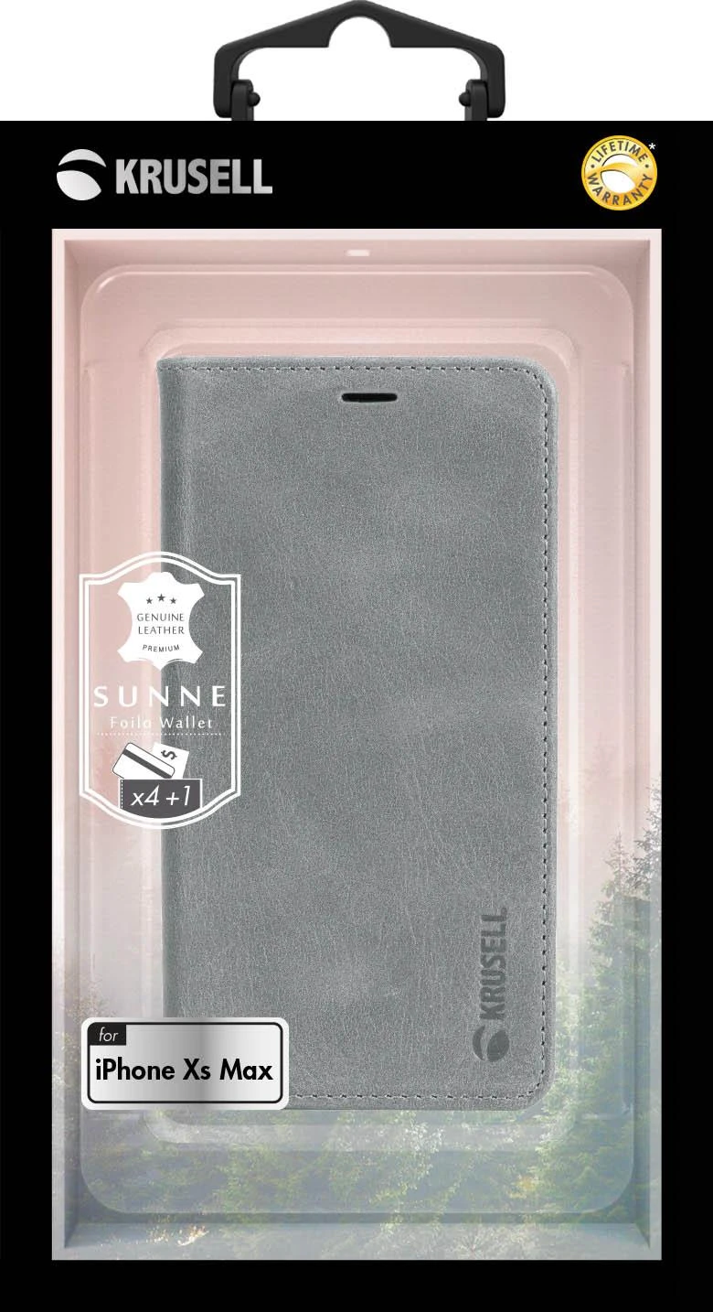 Krusell Sunne 4 Card FolioWallet telefono dėklas iPhone Xs Max, pilkas