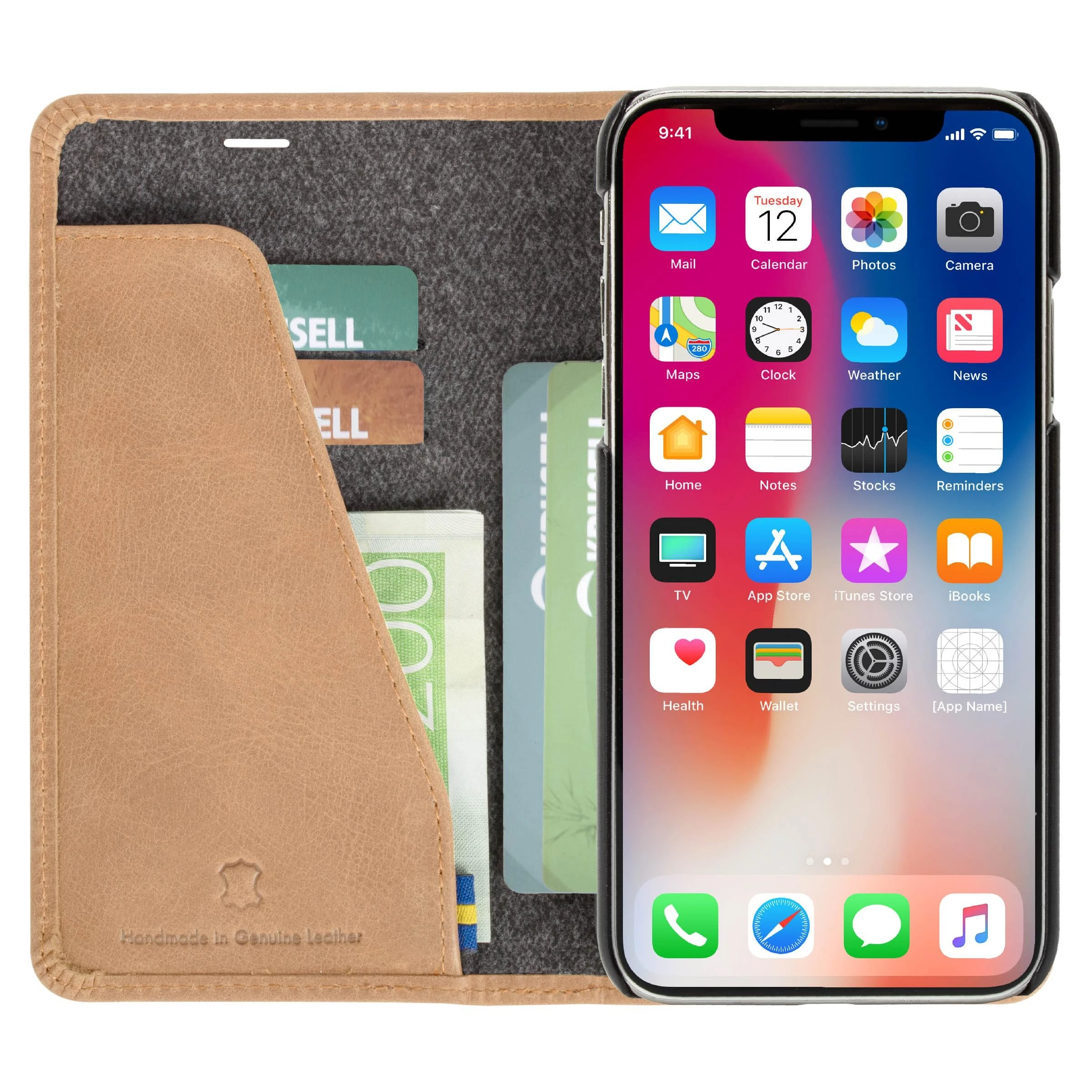 Dėklas Krusell Sunne 4 Card FolioWallet Apple iPhone XS Max vintage nude