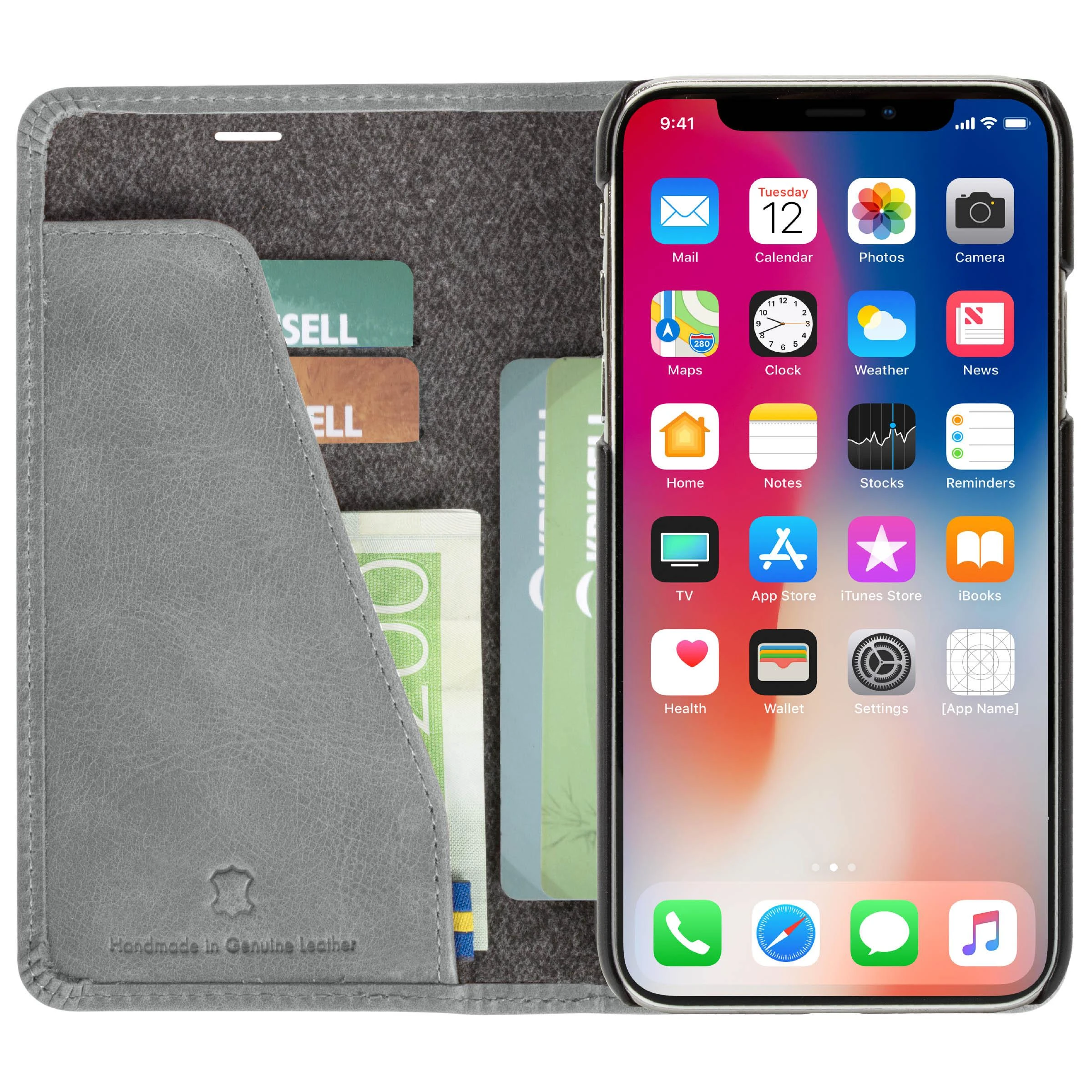 Krusell Sunne 4 Card FolioWallet telefono dėklas iPhone Xs Max, pilkas