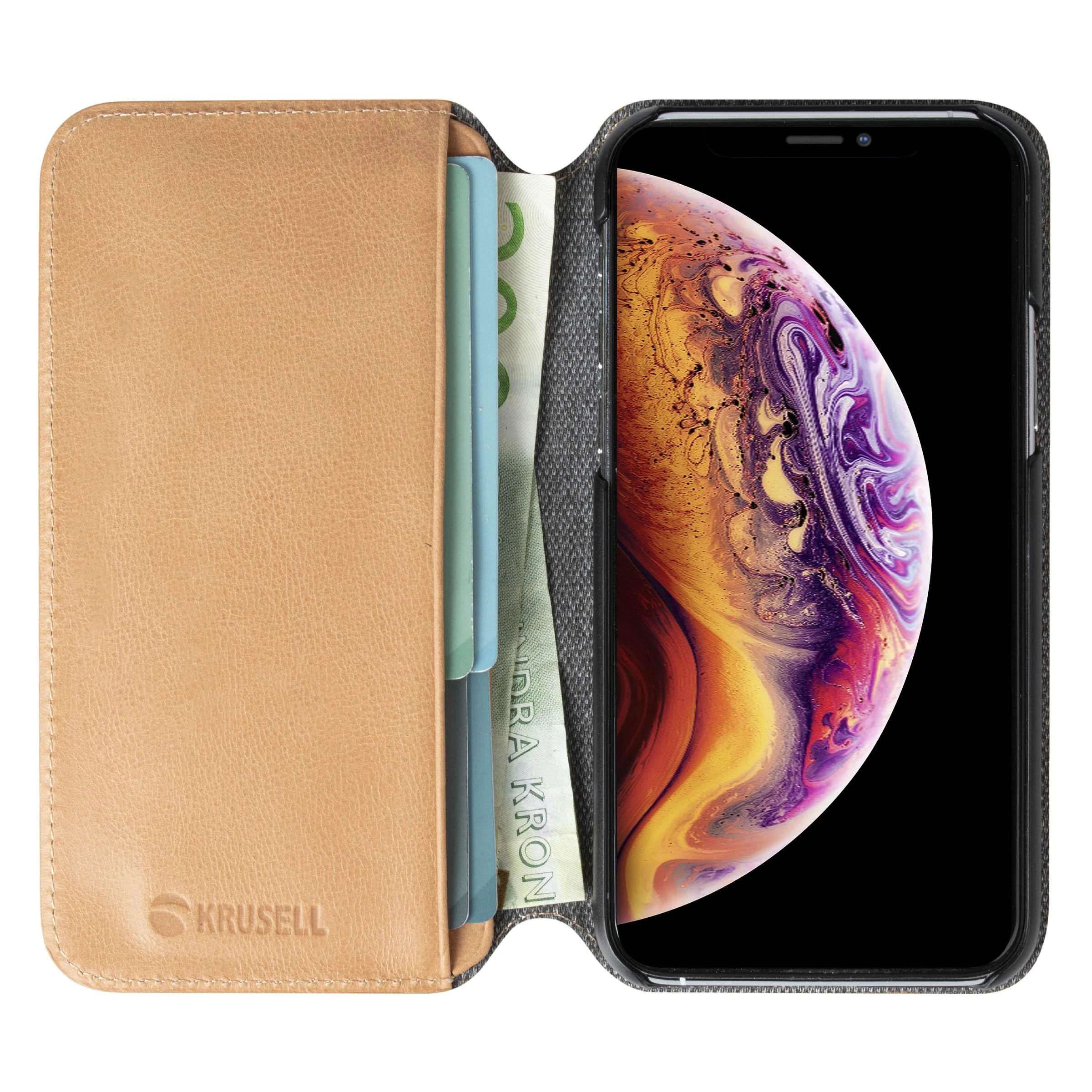 Krusell Sunne telefono dėklas-piniginė iPhone 11 Pro Max, vintage nude