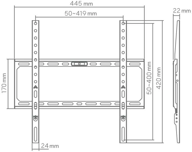 SBOX televizoriaus sieninis laikiklis, fiksuotas, 32"-75" skersmens, keliamoji galia 45 kg, Juodas (BL-3744F)