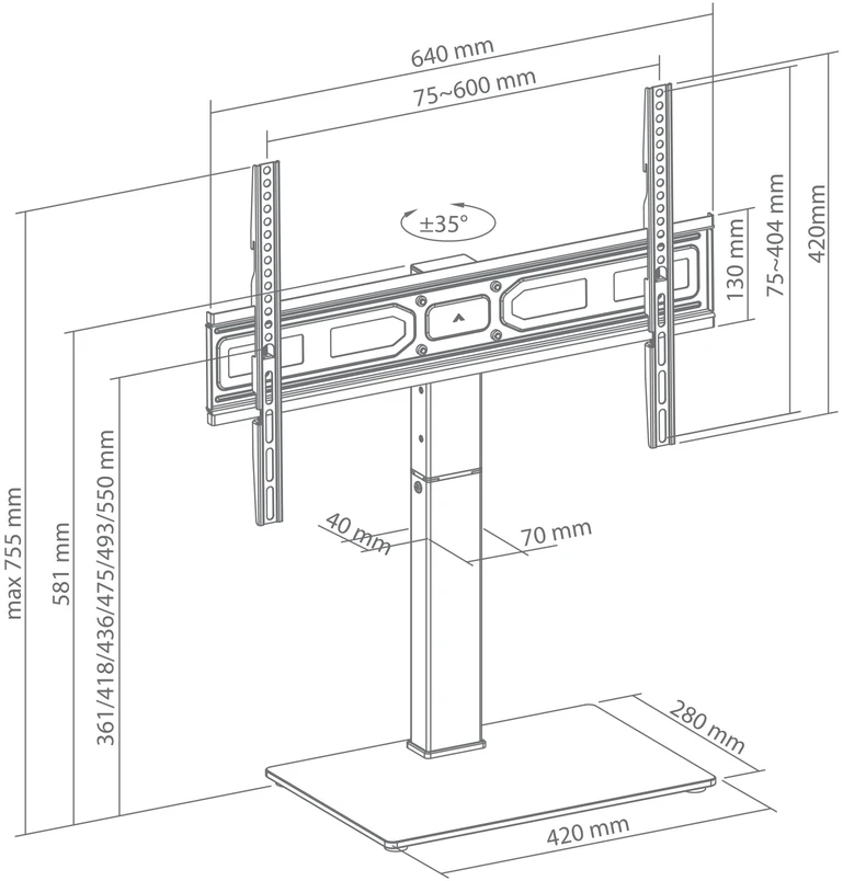 „Sbox FS-306“ LED televizoriaus laikiklis ant grindų (37–75 colių / 40 kg / 600 x 400)
