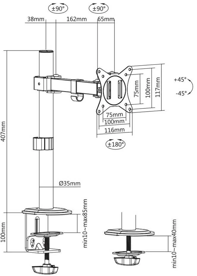 Monitorių laikiklis Sbox LCD-351/1-2 (17-32/9kg/100x100)