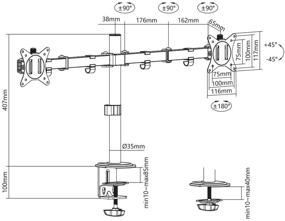 Laikiklis Sbox LCD-352/2-2 (13-32/2x8kg/100x100)