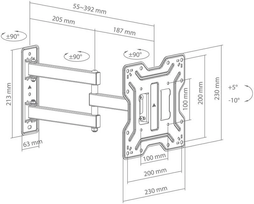 SBox sieninis laikiklis su atrama iki VESA 200 x 200 / 30 kg / 43"