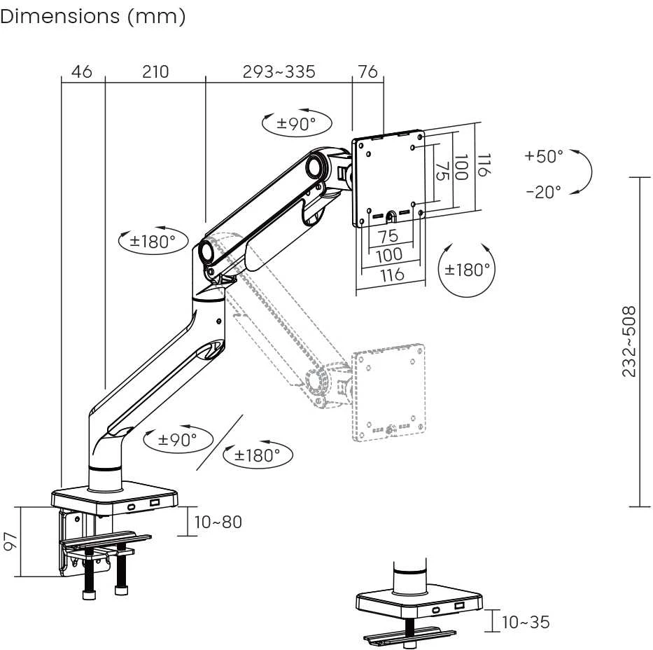 Laikiklis SBOX desktop monitorius mount 17"-49",height adjustable,rotatable,supports iki 20 kg, juodas (LCD-C49)