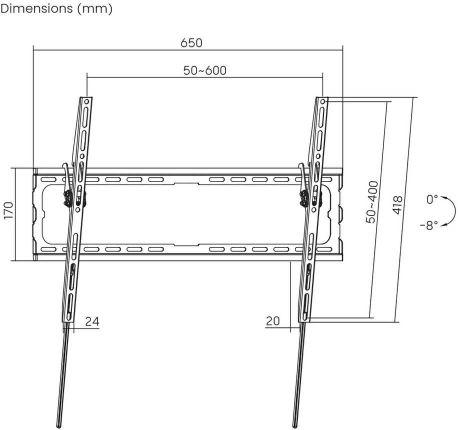 SBOX televizoriaus sieninis laikiklis, pakreipiamas, 32"-55" dydžio televizoriui, keliamoji galia 35 kg, juodas (PLB-3446T-2)