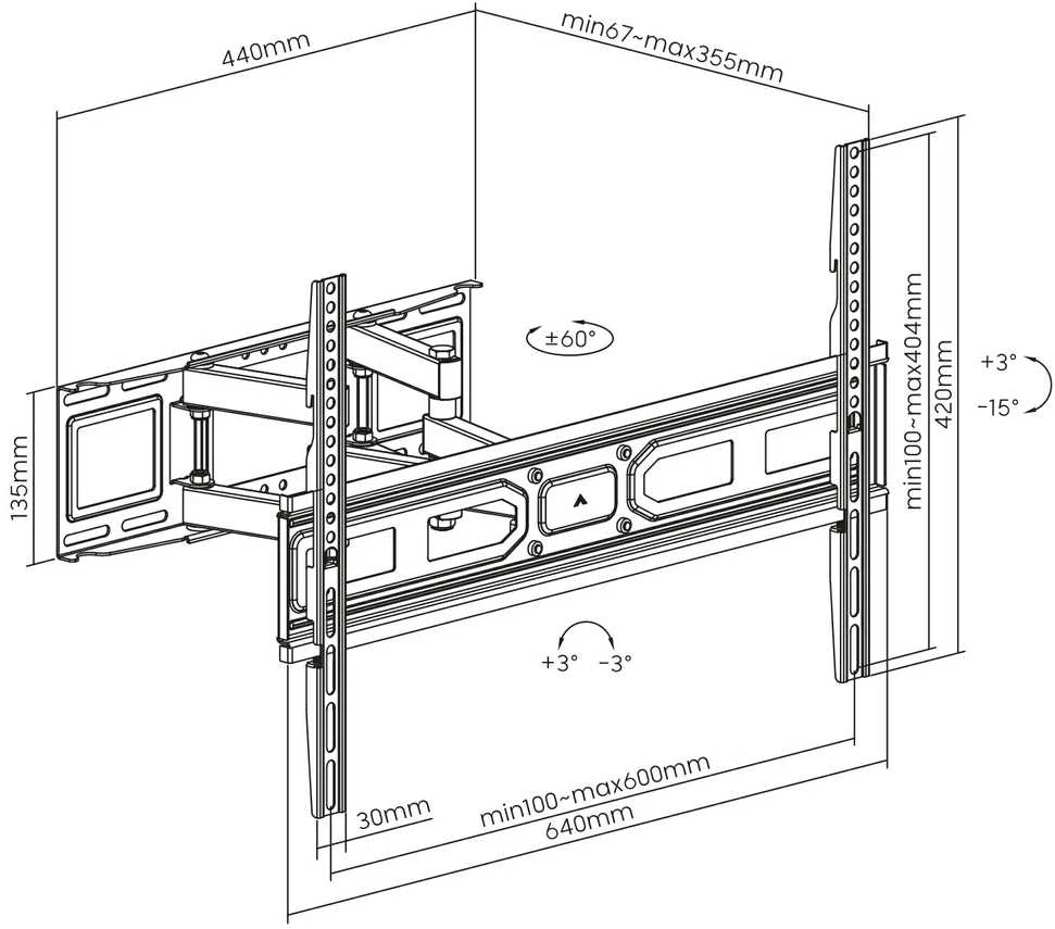 Laikiklis SBOX Wall Mount 37"-80",Tilting, juodos spalvos (PLB-3646-2)