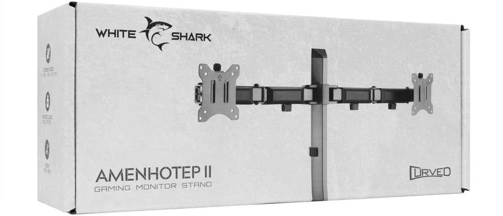 White Shark „Baltas Shark Baltas Shark AMENHOTEP II“, stalinis laikiklis 2 monitoriams, pilkas (GMS-3205)