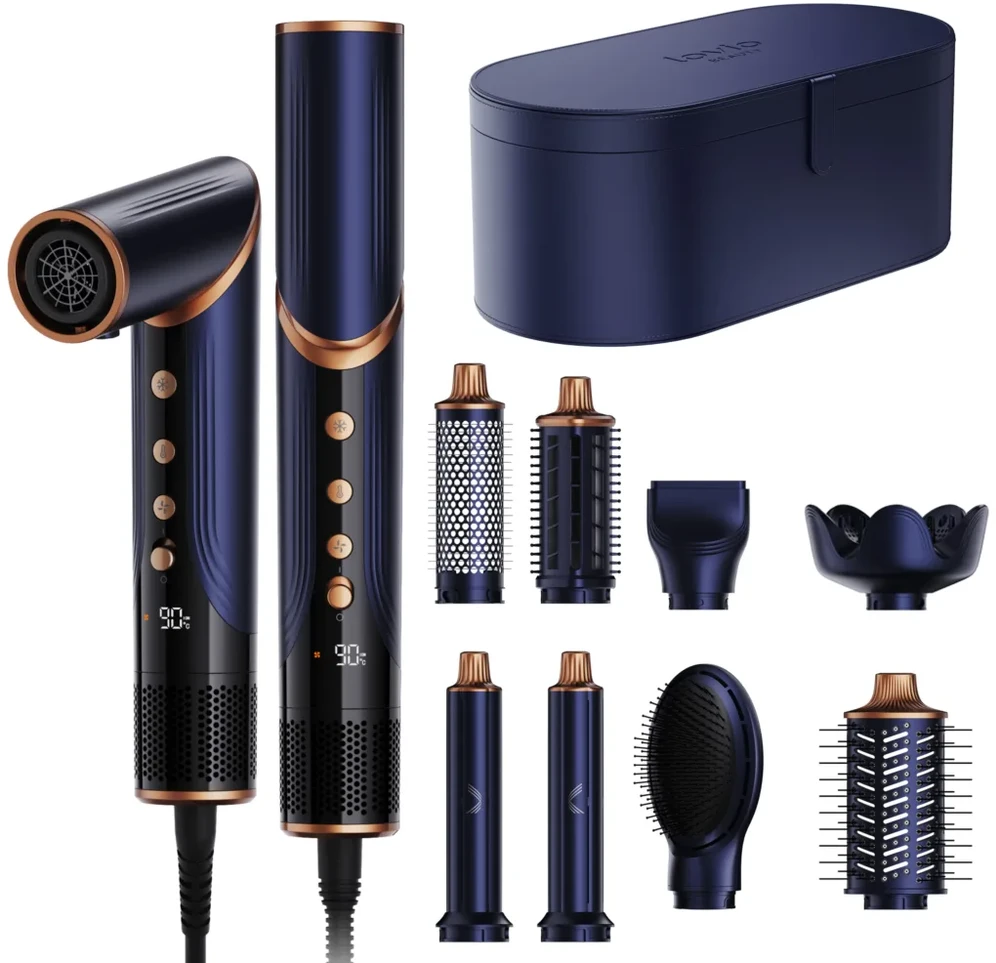 LOVIO_Multistyler AirStyle plaukų džiovintuvas-suktukas LVHS001BL 1400W Tamsiai mėlyna-vario spalvos