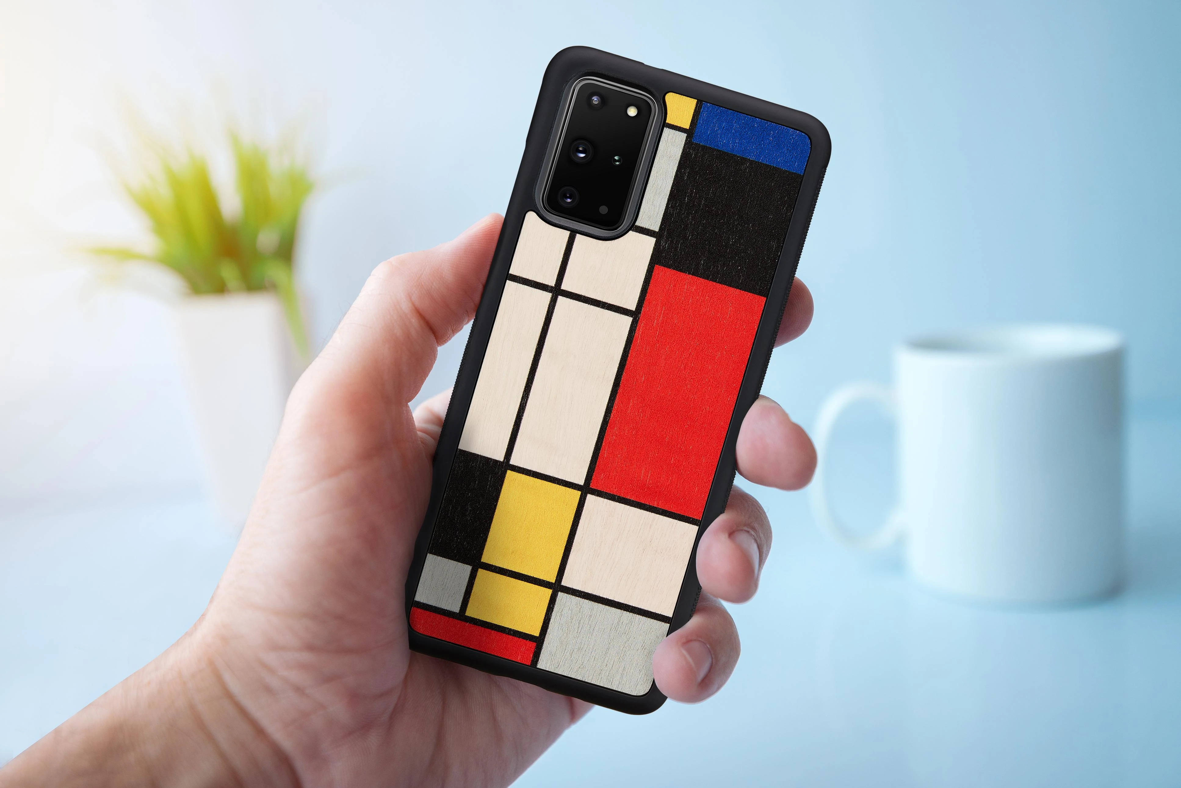 MAN&WOOD dėklas, skirtas „Galaxy S20+“, mondrian wood, juodas