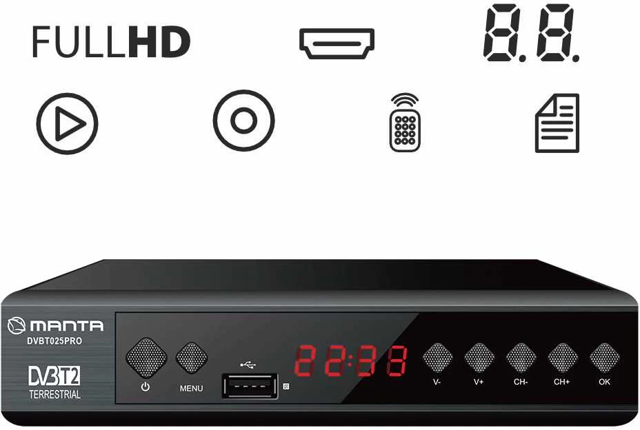 Imtuvas TV Manta Imtuvas DEKODER DVBT2 DVBT 2 TV NAZIEMNEJ Pultas FHD HEVC H.265 HDMI PVR USB